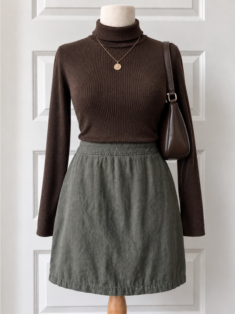 BCBGMAXAZRIA Linen blend A-Line Skirt Size 10 Charcoal Olive Gray Green